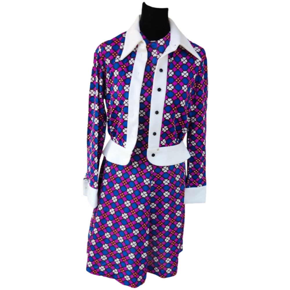 Vintage Handmade 60s Mod Geometric Dress & Jacket Set – Size XS/S